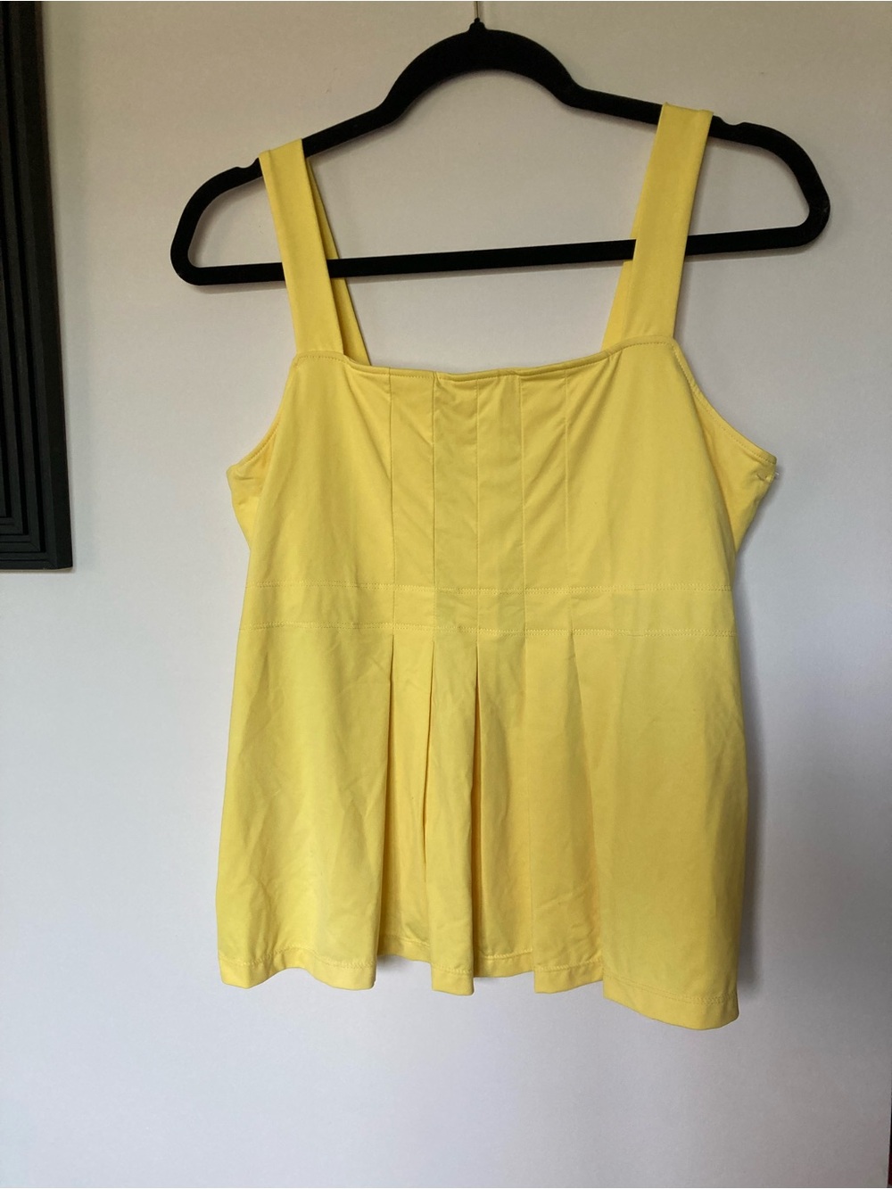 Lija Bright Yellow Pleated Square-Neck tennis Tank Top